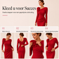 Dames midi-jurk met geplooide details en 3D-rozen