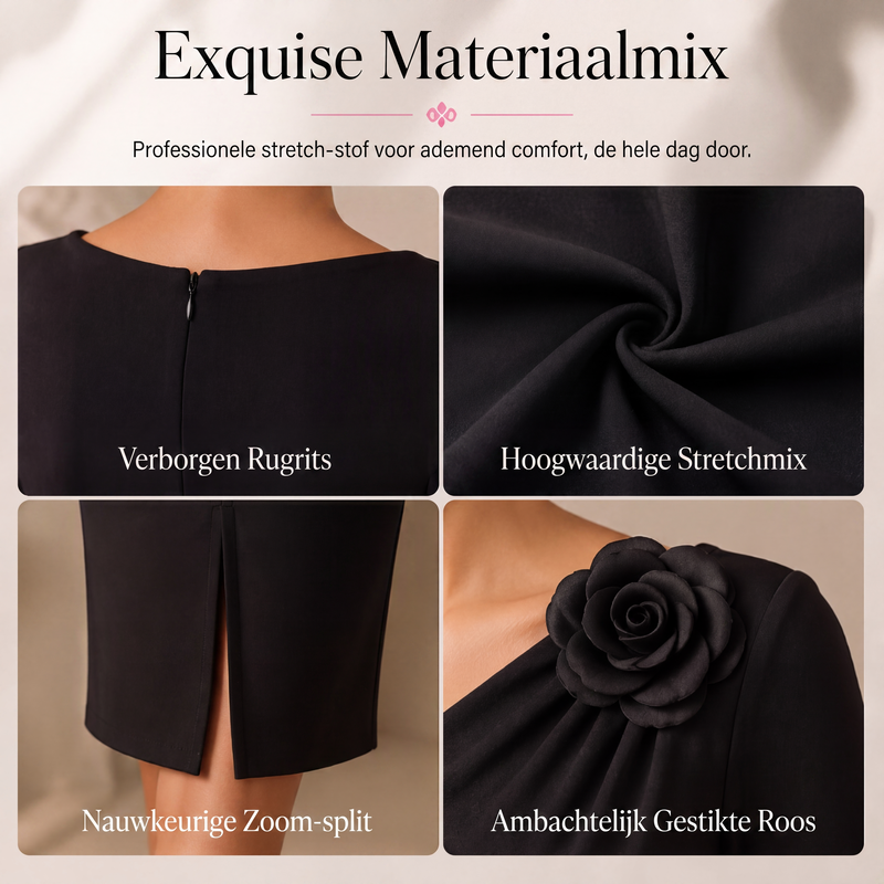 Dames midi-jurk met geplooide details en 3D-rozen