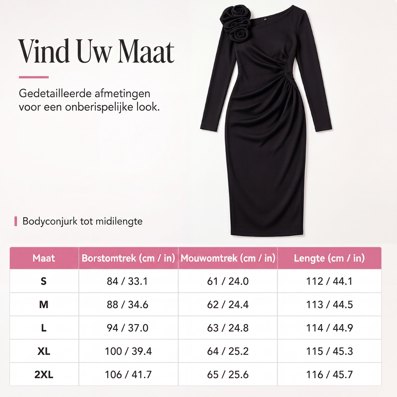 Dames midi-jurk met geplooide details en 3D-rozen