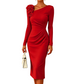 Dames midi-jurk met geplooide details en 3D-rozen