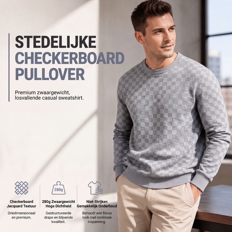Sweatshirt met ronde hals en dambordprint voor heren