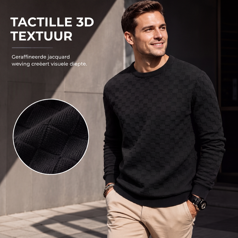 Sweatshirt met ronde hals en dambordprint voor heren