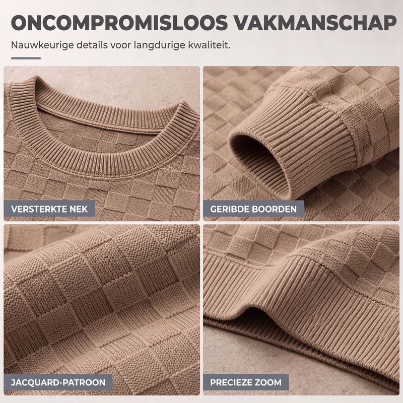 Sweatshirt met ronde hals en dambordprint voor heren