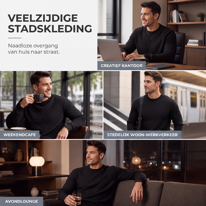 Sweatshirt met ronde hals en dambordprint voor heren
