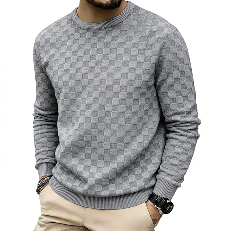 Sweatshirt met ronde hals en dambordprint voor heren