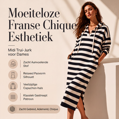 🔥 Tijdelijke Aanbieding ✨ Dames Gestreepte Hoodiejurk 👗 Casual Comfort, Trendy Strepen & Relaxte Pasvorm