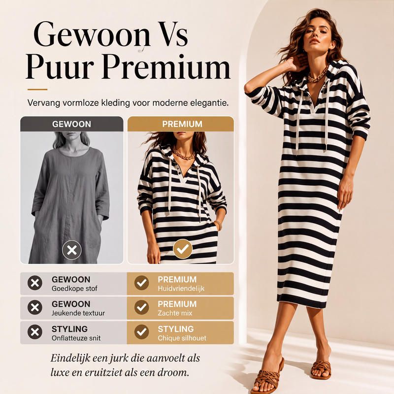 🔥 Tijdelijke Aanbieding ✨ Dames Gestreepte Hoodiejurk 👗 Casual Comfort, Trendy Strepen & Relaxte Pasvorm