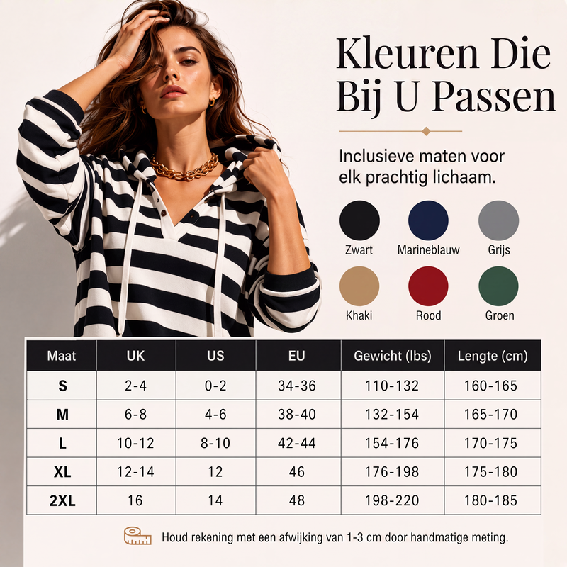 🔥 Tijdelijke Aanbieding ✨ Dames Gestreepte Hoodiejurk 👗 Casual Comfort, Trendy Strepen & Relaxte Pasvorm