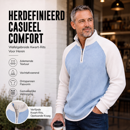 🔥 Tijdelijke Aanbieding ✨ Heren Wafelgebreid T-Shirt met Kwartrits 👕 Ademend Comfort, Moderne Look & Perfecte Casual Fit