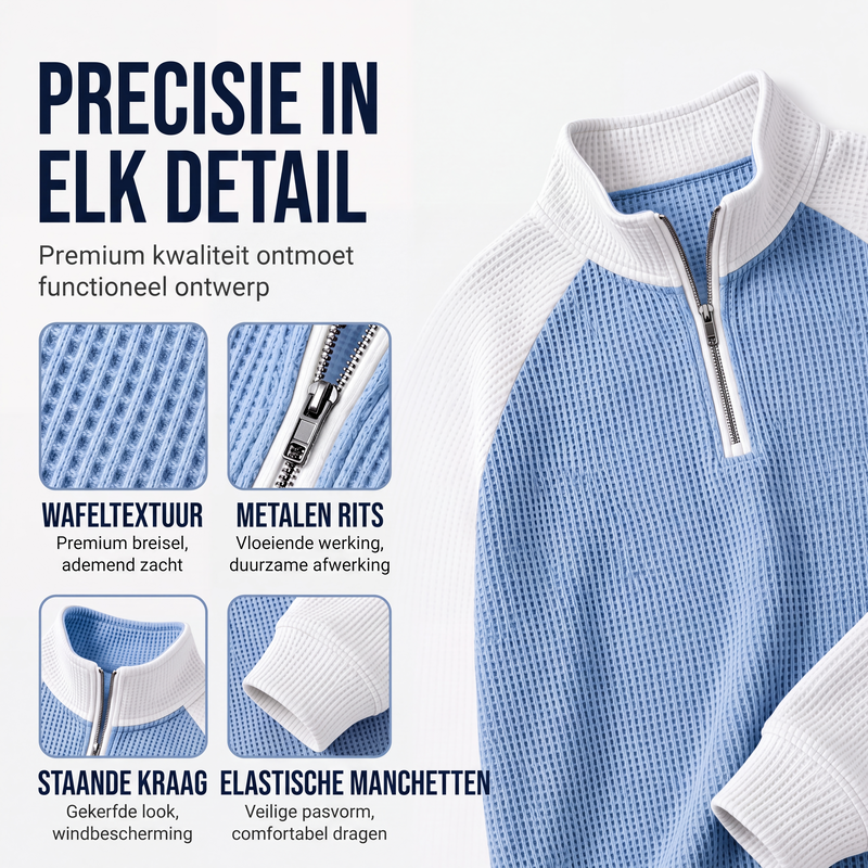 🔥 Tijdelijke Aanbieding ✨ Heren Wafelgebreid T-Shirt met Kwartrits 👕 Ademend Comfort, Moderne Look & Perfecte Casual Fit