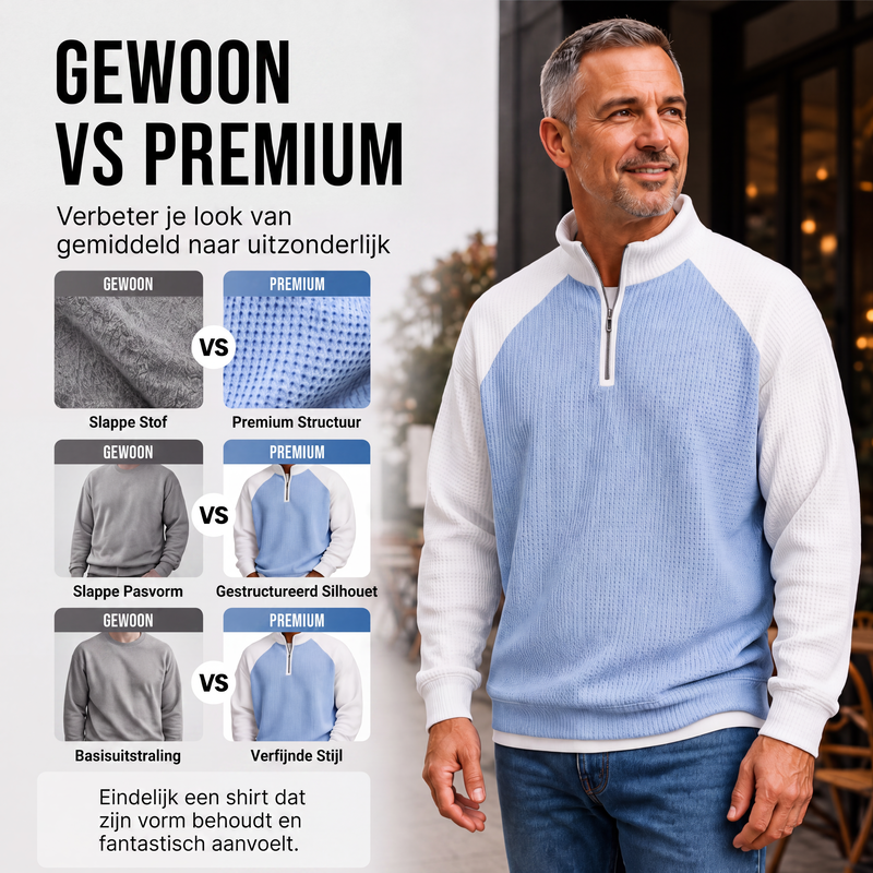 🔥 Tijdelijke Aanbieding ✨ Heren Wafelgebreid T-Shirt met Kwartrits 👕 Ademend Comfort, Moderne Look & Perfecte Casual Fit