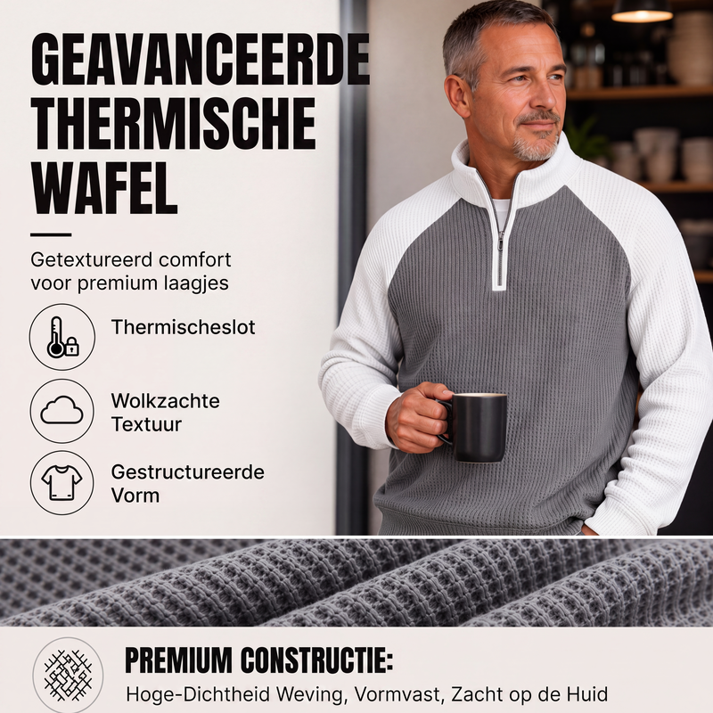 🔥 Tijdelijke Aanbieding ✨ Heren Wafelgebreid T-Shirt met Kwartrits 👕 Ademend Comfort, Moderne Look & Perfecte Casual Fit