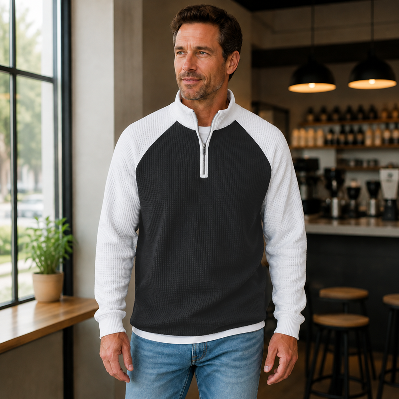 🔥 Tijdelijke Aanbieding ✨ Heren Wafelgebreid T-Shirt met Kwartrits 👕 Ademend Comfort, Moderne Look & Perfecte Casual Fit