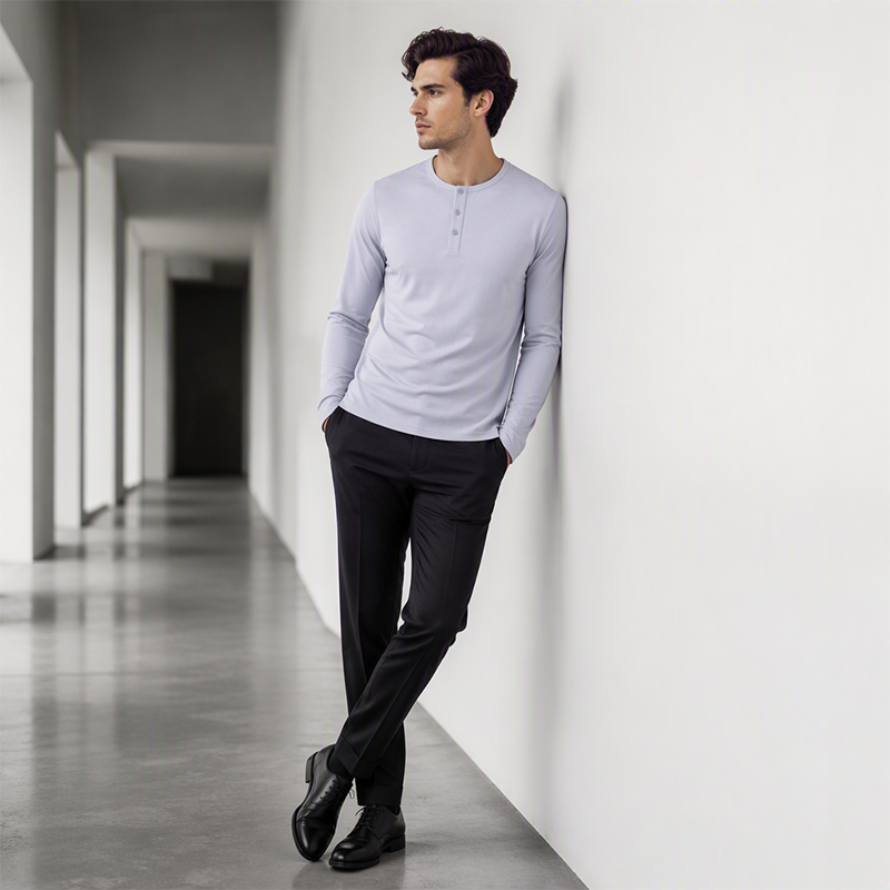 🔥 Tijdelijke Aanbieding ✨ Heren Henley Shirt met Lange Mouwen 👕 Ronde Hals met Knopen, Comfortabele Fit & Tijdloze Casual Stijl