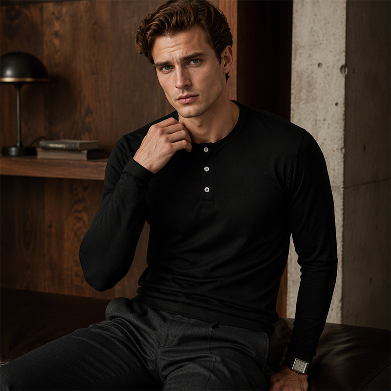 🔥 Tijdelijke Aanbieding ✨ Heren Henley Shirt met Lange Mouwen 👕 Ronde Hals met Knopen, Comfortabele Fit & Tijdloze Casual Stijl