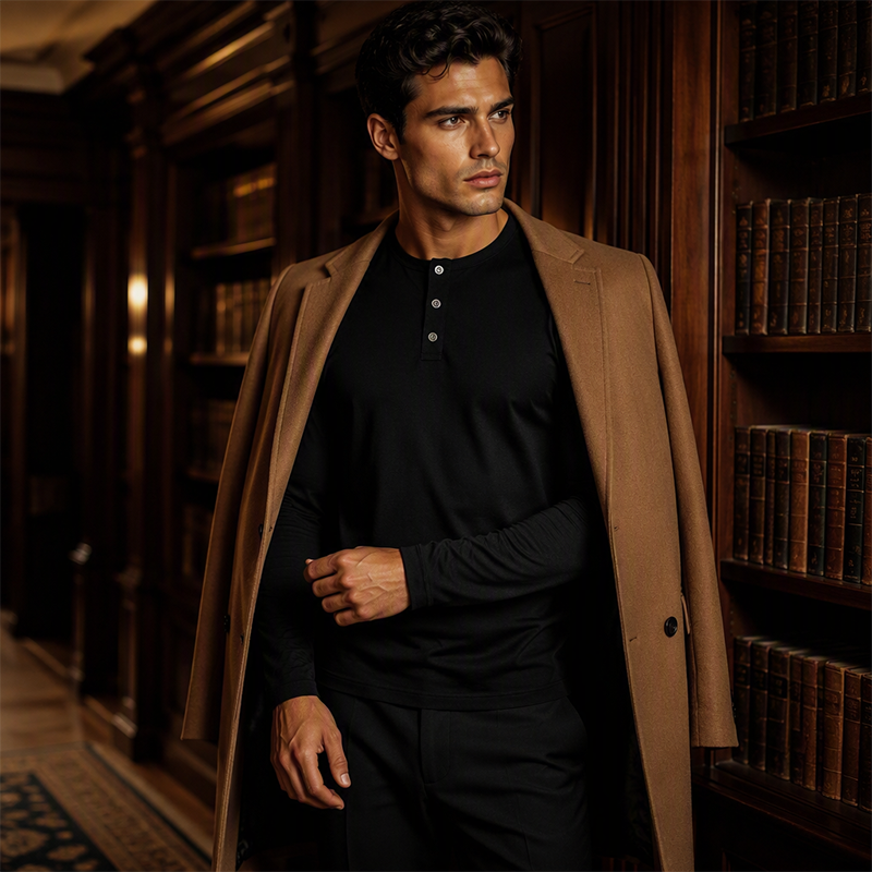 🔥 Tijdelijke Aanbieding ✨ Heren Henley Shirt met Lange Mouwen 👕 Ronde Hals met Knopen, Comfortabele Fit & Tijdloze Casual Stijl