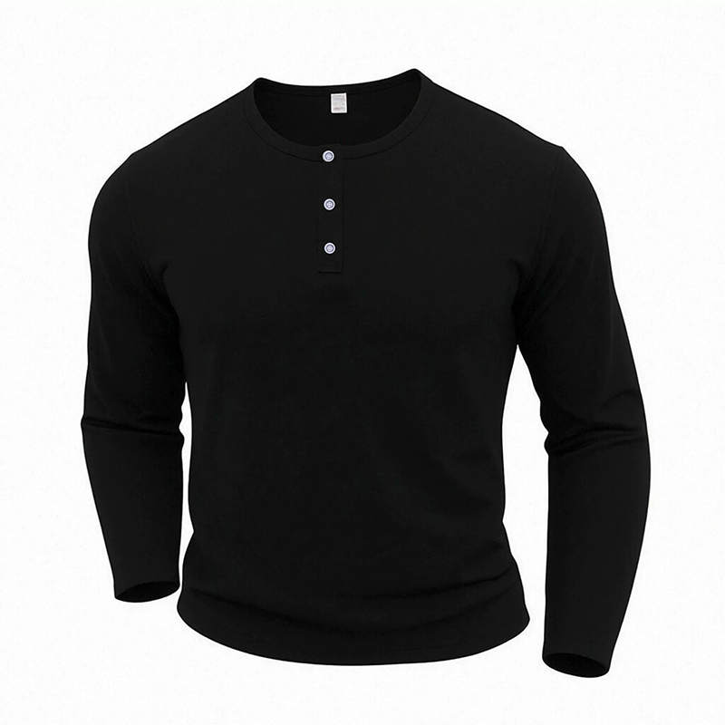 🔥 Tijdelijke Aanbieding ✨ Heren Henley Shirt met Lange Mouwen 👕 Ronde Hals met Knopen, Comfortabele Fit & Tijdloze Casual Stijl