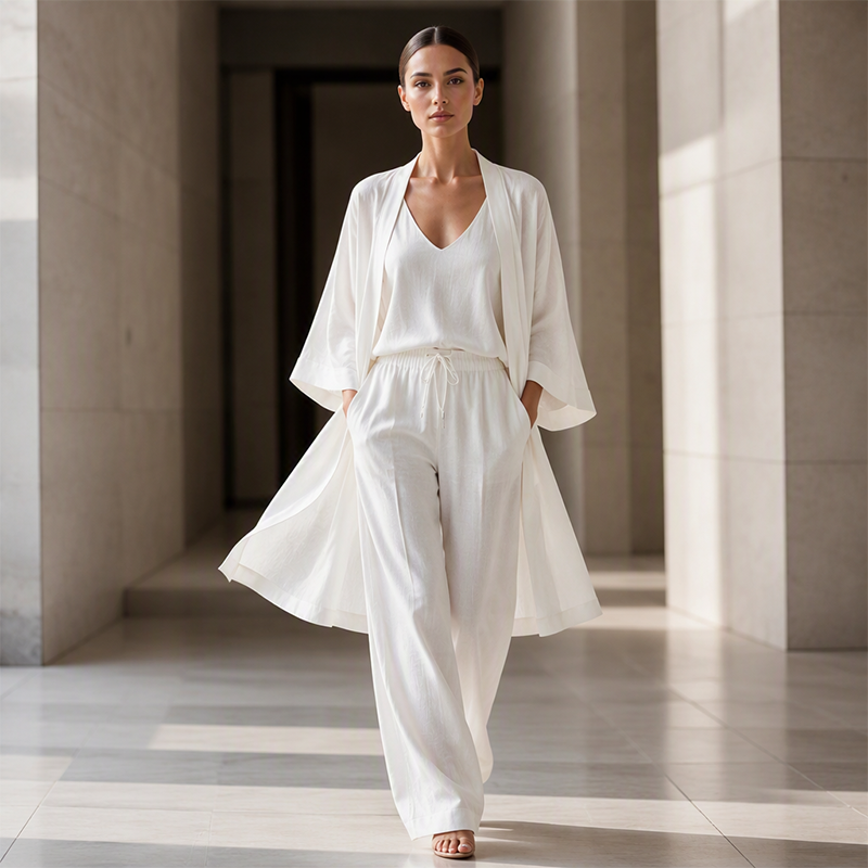 Driedelige set voor dames: vest, hemdtop en broek