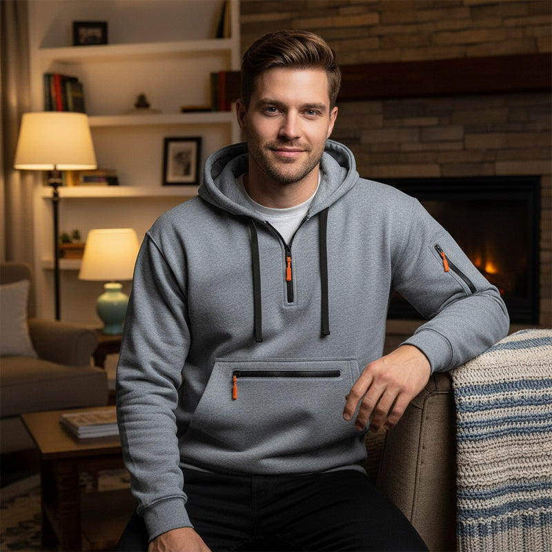 Warme utility-hoodie met kwartrits voor heren