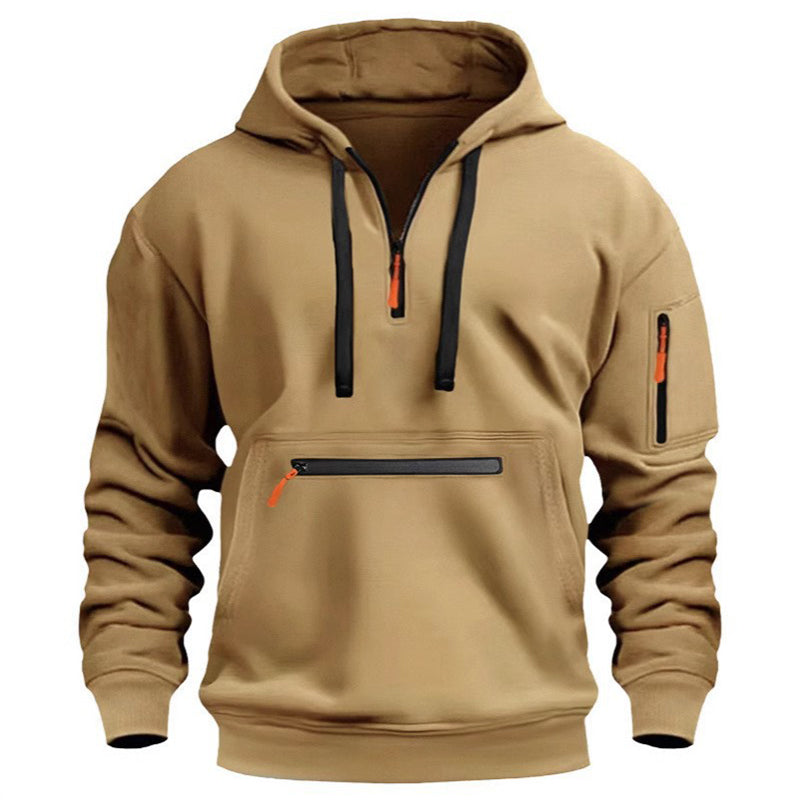 Warme utility-hoodie met kwartrits voor heren