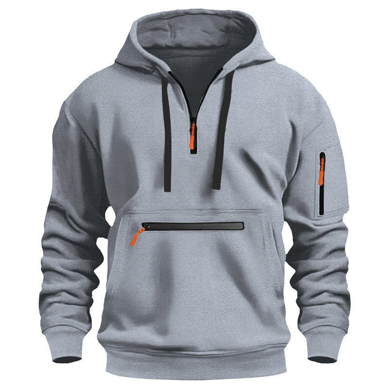 Warme utility-hoodie met kwartrits voor heren