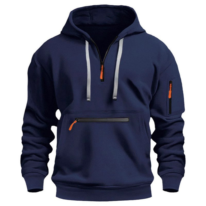 Warme utility-hoodie met kwartrits voor heren