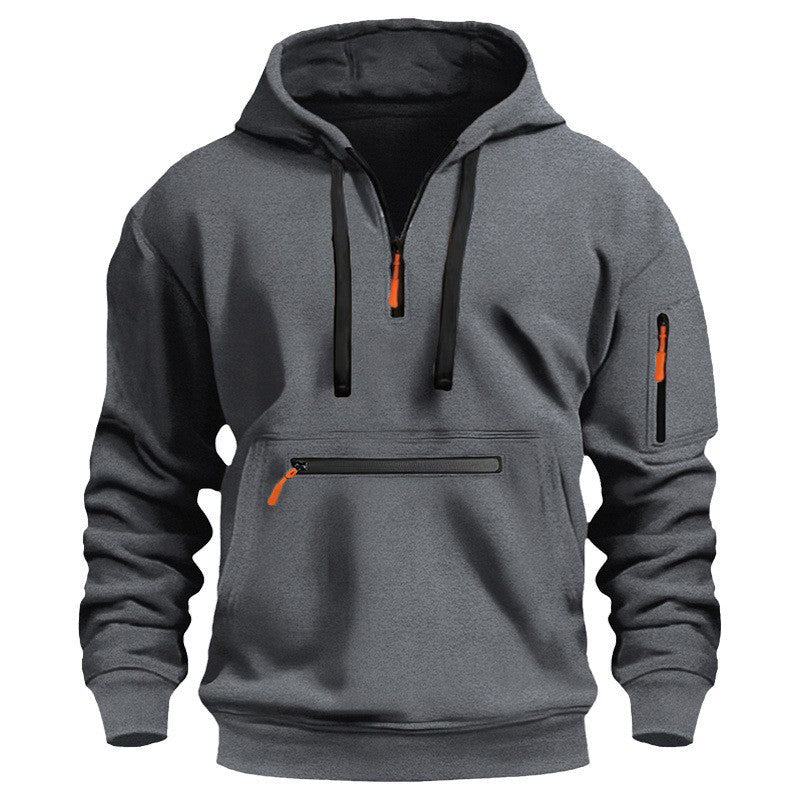 Warme utility-hoodie met kwartrits voor heren