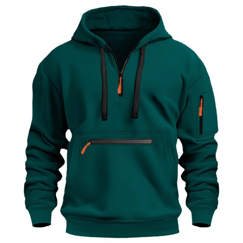 Warme utility-hoodie met kwartrits voor heren