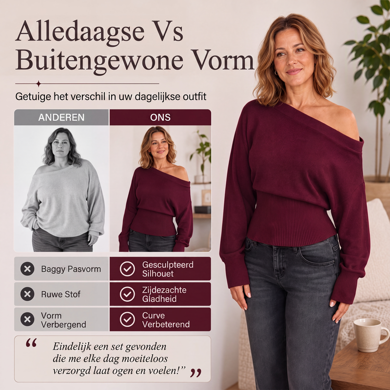 😍Off-shoulder geribbelde gebreide trui voor dames
