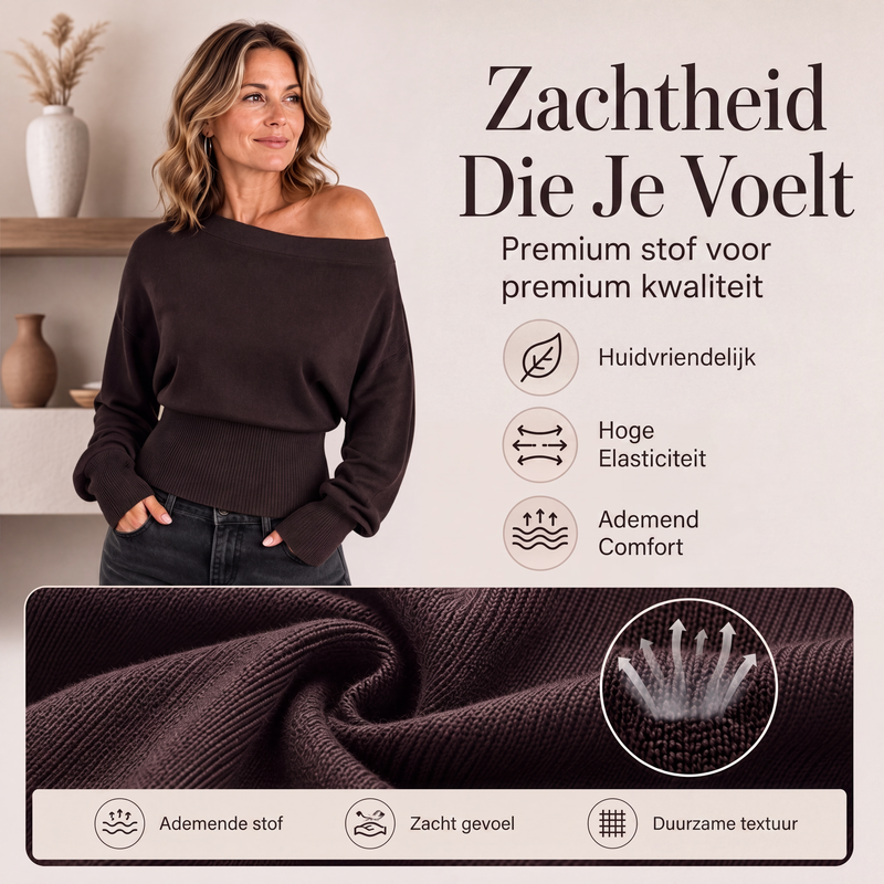 😍Off-shoulder geribbelde gebreide trui voor dames