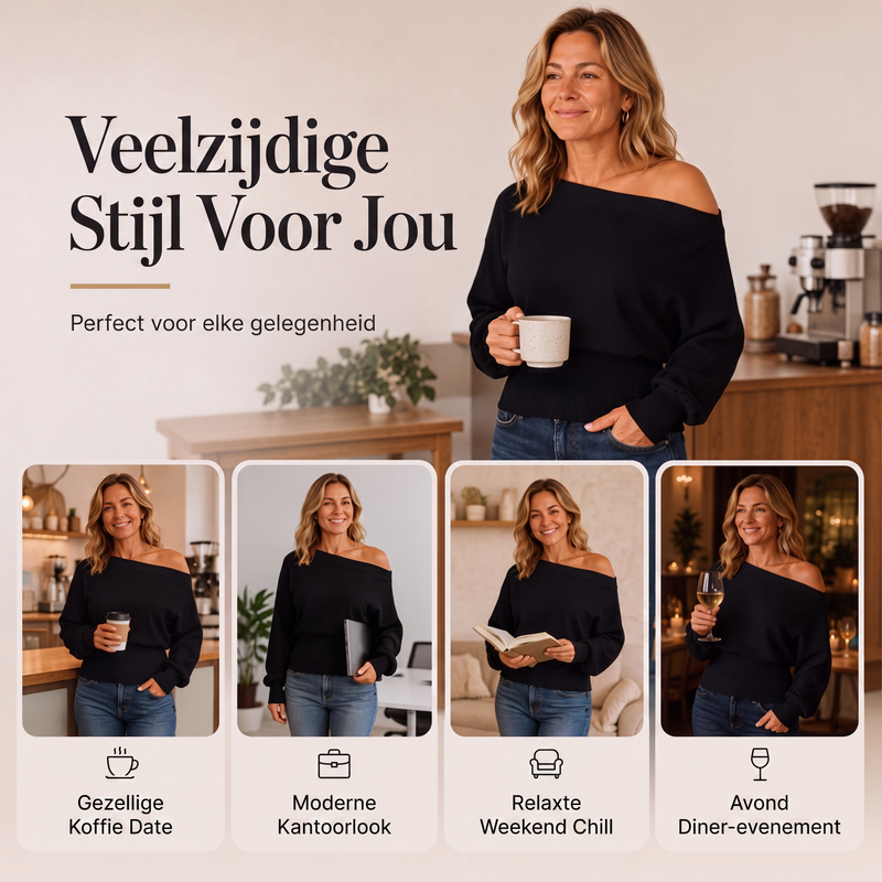 😍Off-shoulder geribbelde gebreide trui voor dames