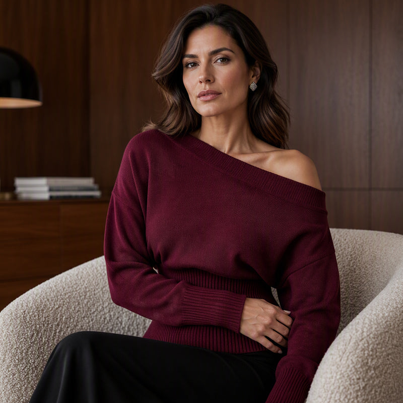 😍Off-shoulder geribbelde gebreide trui voor dames