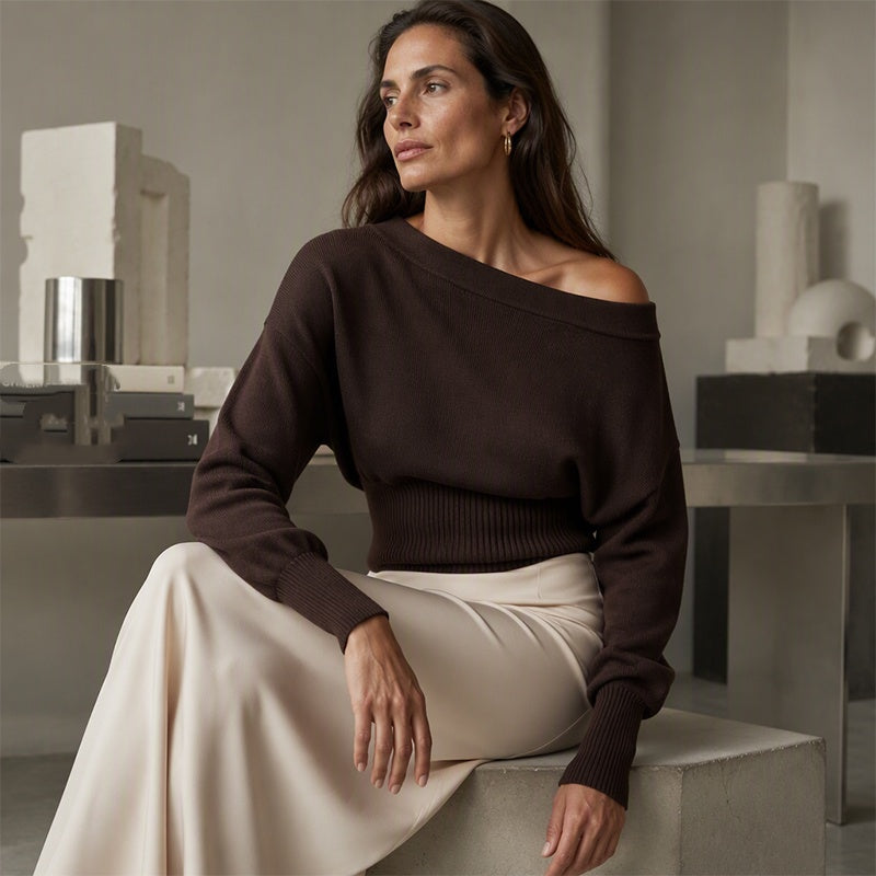 😍Off-shoulder geribbelde gebreide trui voor dames