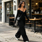 👗Elegante halsdiep V-hals jumpsuit voor dames