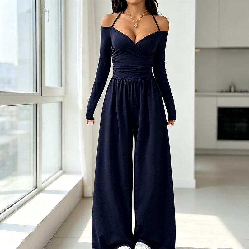 👗Elegante halsdiep V-hals jumpsuit voor dames