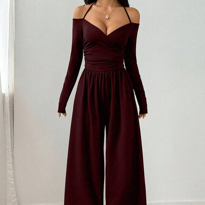 👗Elegante halsdiep V-hals jumpsuit voor dames