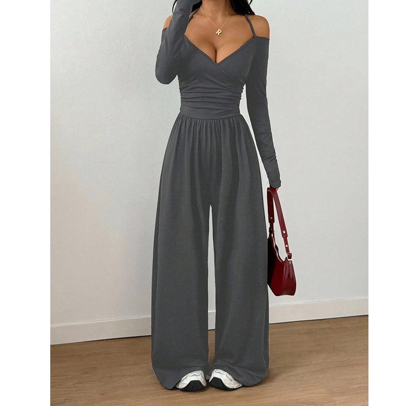 👗Elegante halsdiep V-hals jumpsuit voor dames