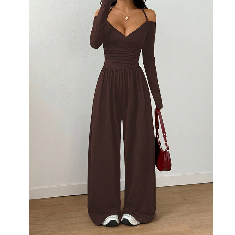 👗Elegante halsdiep V-hals jumpsuit voor dames