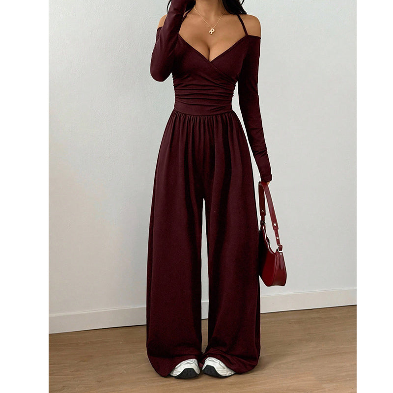 👗Elegante halsdiep V-hals jumpsuit voor dames
