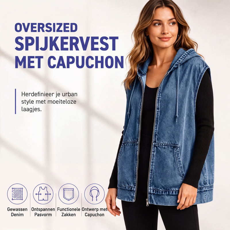 🔥Gratis verzending✈️Casual spijkerbodywarmer met capuchon voor dames