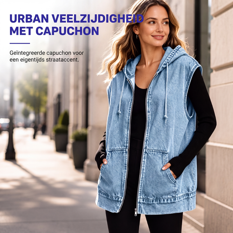 🔥Gratis verzending✈️Casual spijkerbodywarmer met capuchon voor dames