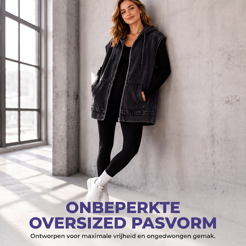 🔥Gratis verzending✈️Casual spijkerbodywarmer met capuchon voor dames