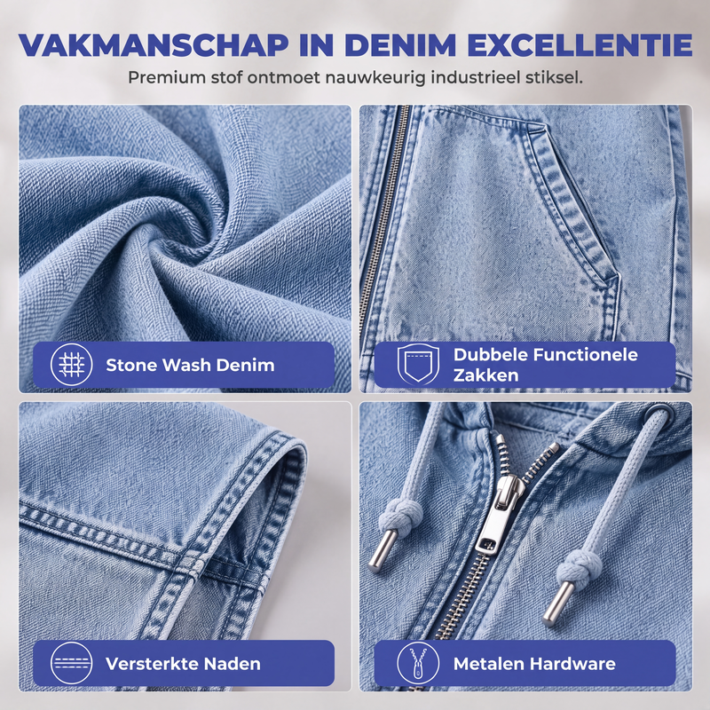 🔥Gratis verzending✈️Casual spijkerbodywarmer met capuchon voor dames