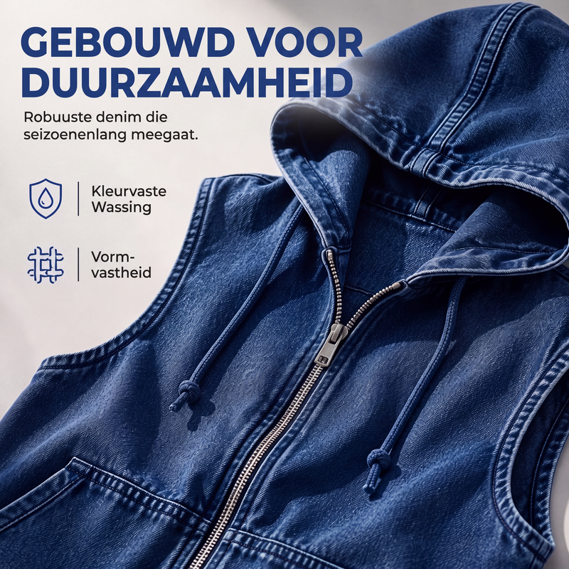 🔥Gratis verzending✈️Casual spijkerbodywarmer met capuchon voor dames