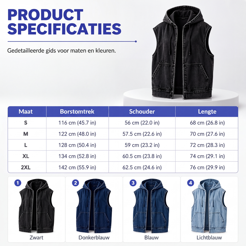 🔥Gratis verzending✈️Casual spijkerbodywarmer met capuchon voor dames