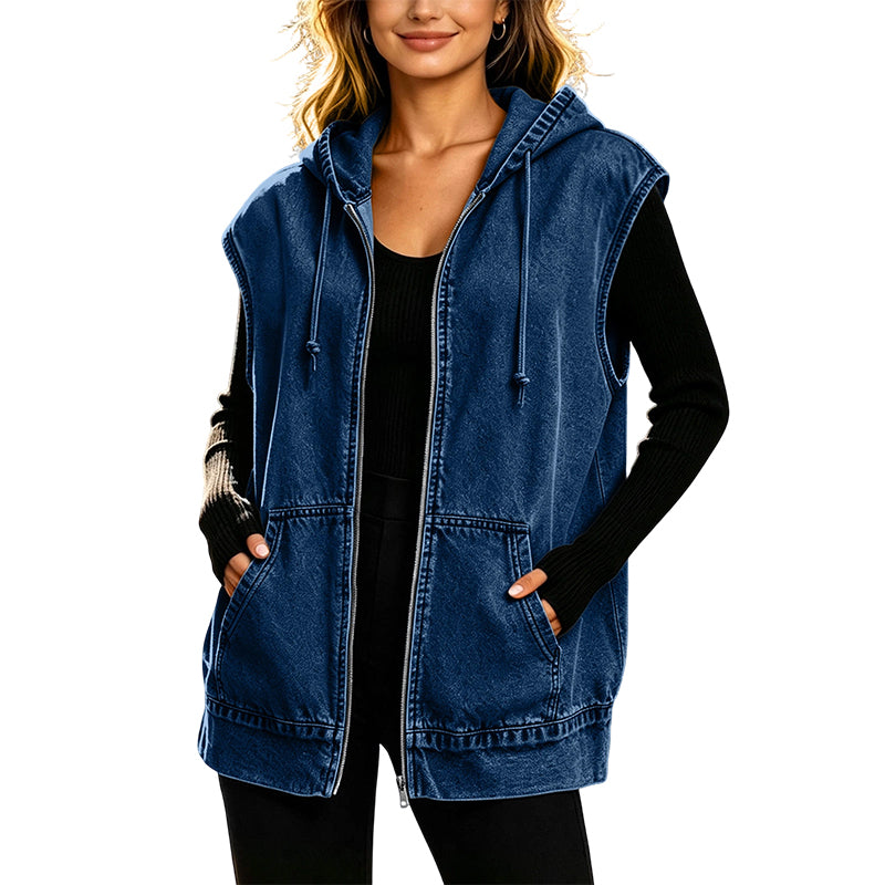 🔥Gratis verzending✈️Casual spijkerbodywarmer met capuchon voor dames