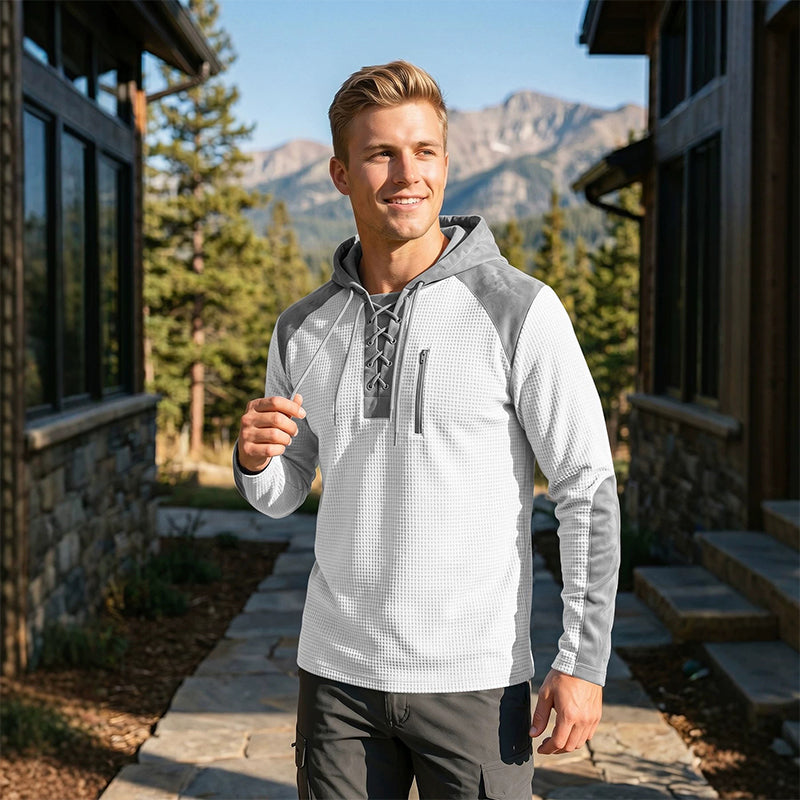 🔥 Tijdelijke Aanbieding ✨ Heren Gebreide Hoodie met Kleurenblokpatroon 🧥 Trendy Design, Zachte Textuur & Comfortabele Pasvorm