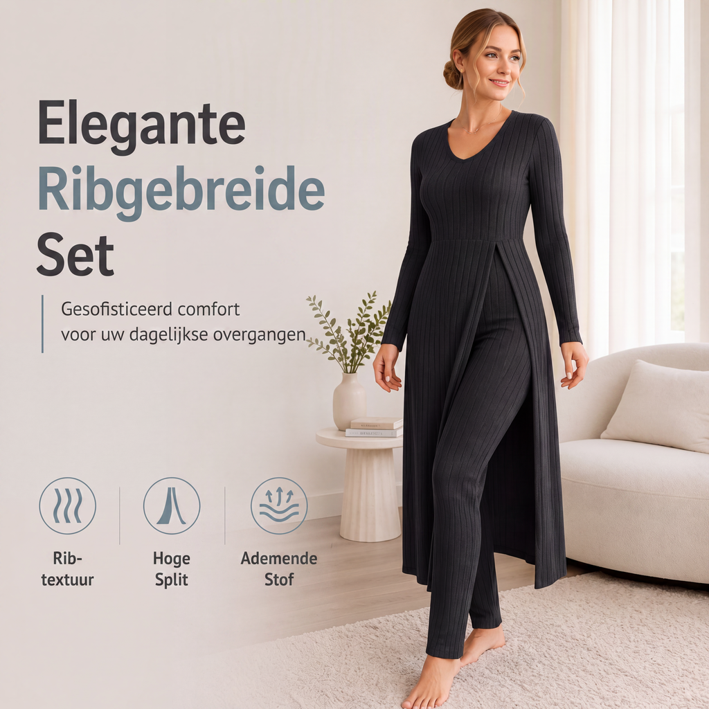 🔥Casual zachte geribbelde gebreide tweedelige set voor dames