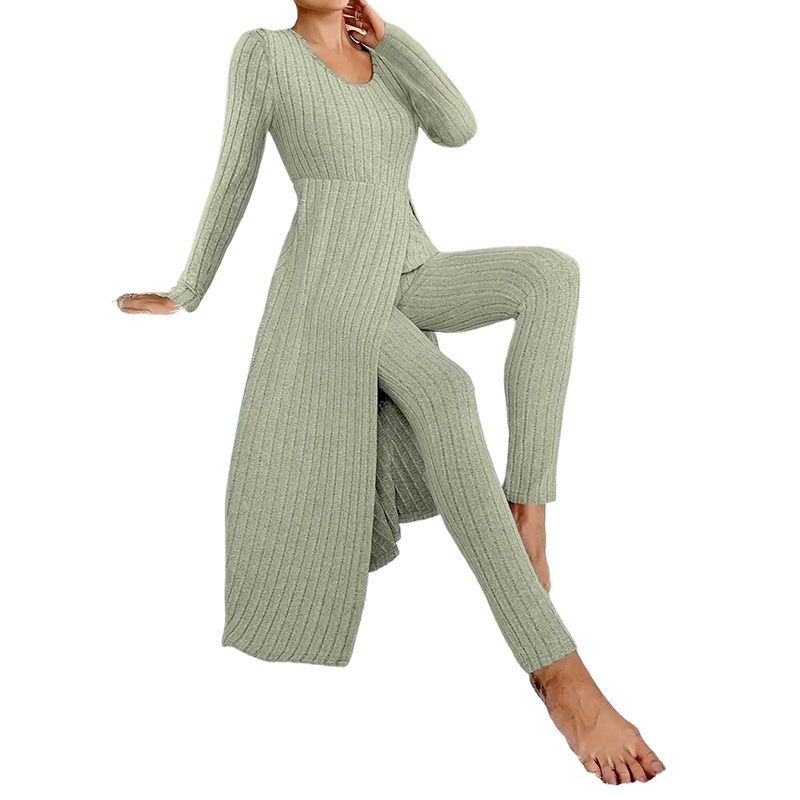 🔥Casual zachte geribbelde gebreide tweedelige set voor dames