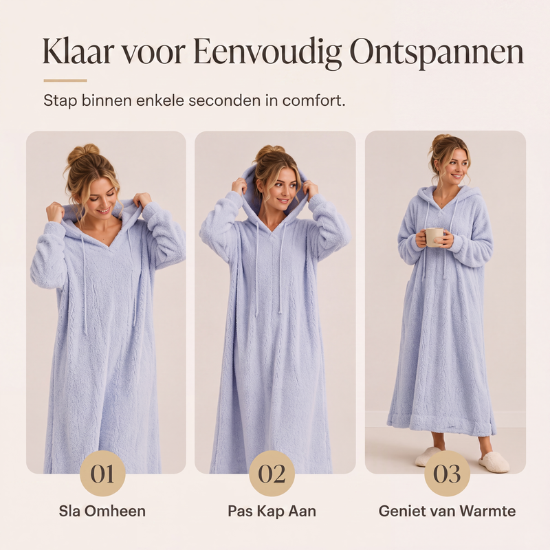 🔥Gratis verzending✈️Casuele pluche loungejurk met capuchon voor dames